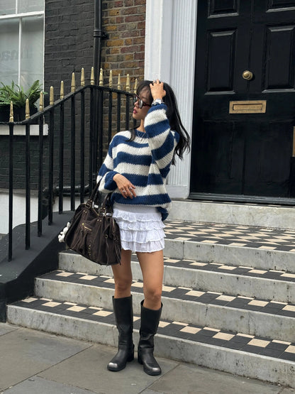 MARINNA™ | Pull Rayé Ample & Col Bateau