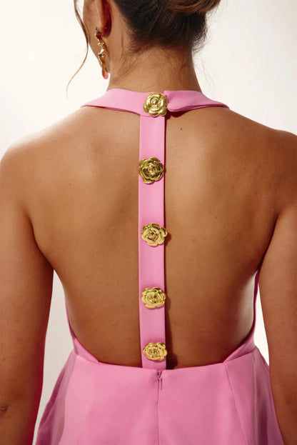 Chloé™ Chic - Robe Mini Dos Nu à Boutons Dorés