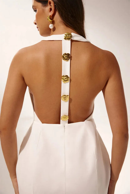 Chloé™ Chic - Robe Mini Dos Nu à Boutons Dorés